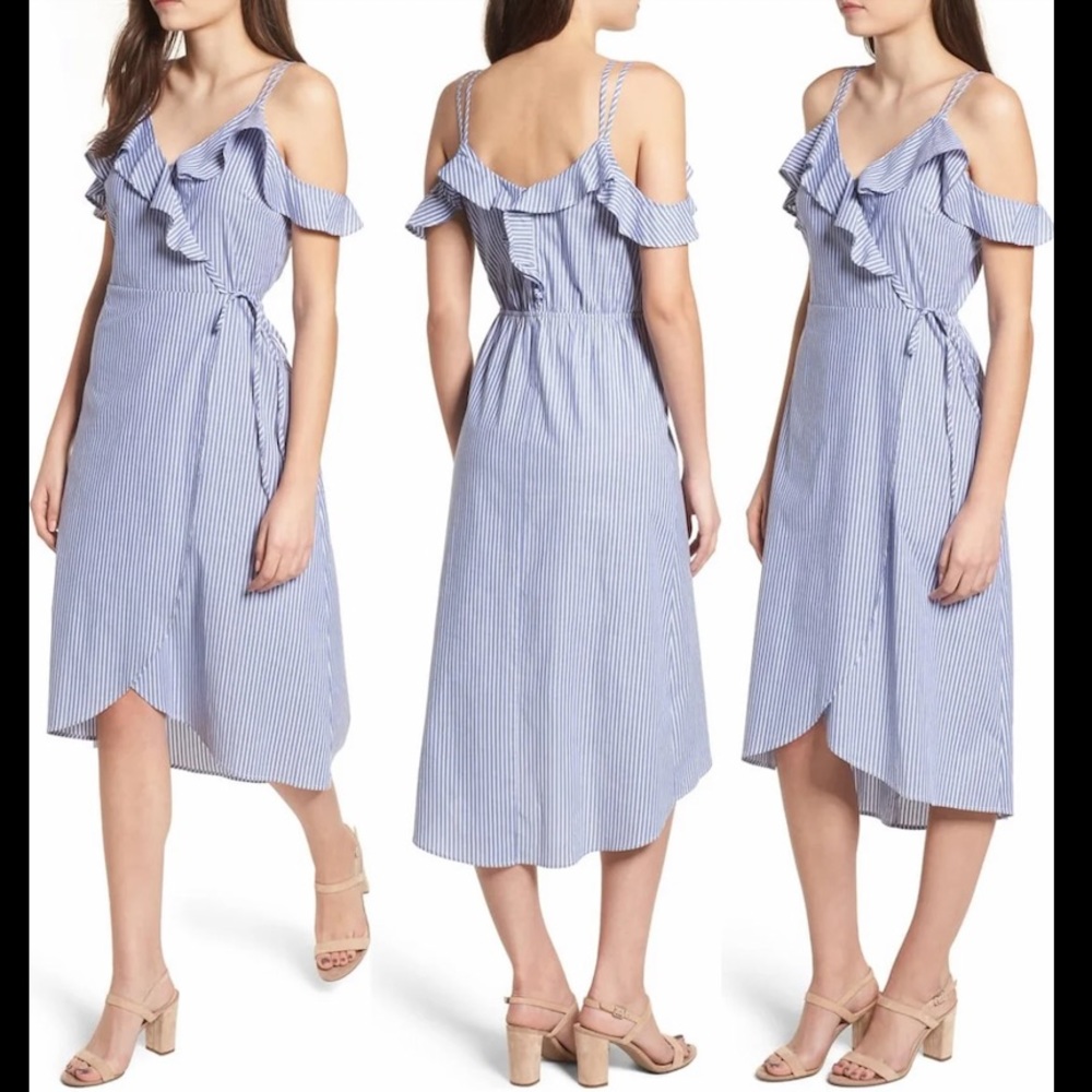 BP Stripe Ruffle Wrap Dress